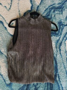 Banana Republic Metallic Ruffled Mock Neck Top — Silver and Black
